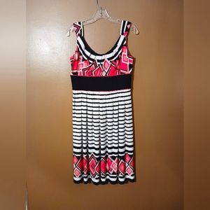 Dress Barn stretch semi-fitted dress pleated skirt back zip womens 10